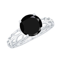 Natural 2.6 carat black spinel solitaire engagement ring for women with a sleek band, crafted by Rosec Jewels.