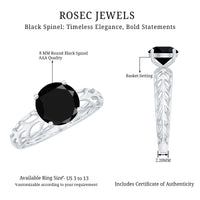 Natural 2.6 carat black spinel solitaire engagement ring for women by Rosec Jewels, featuring a striking black gemstone centerpiece.