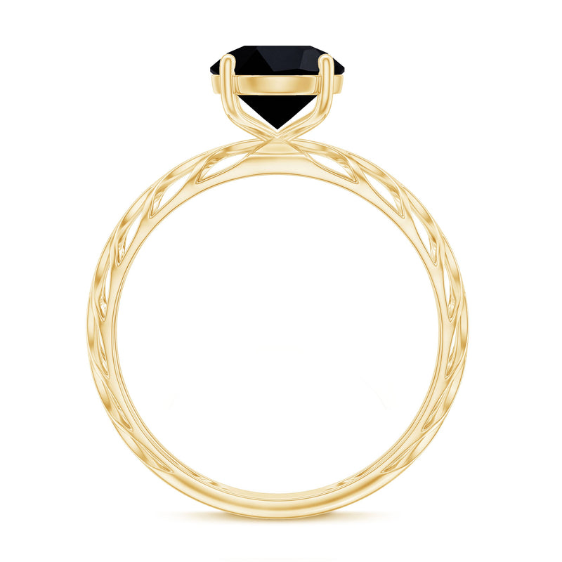 Natural 2.6 carat black spinel solitaire engagement ring for women, featuring a sleek Rosec Jewels band and a striking black gemstone.