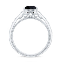 Vintage black spinel and diamond Celtic knot engagement ring by Rosec Jewels, featuring intricate design and elegant craftsmanship.