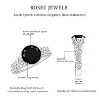 Nature Inspired Black Spinel Solitaire Engagement Ring with Diamond