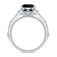 Nature Inspired Black Spinel Solitaire Engagement Ring with Diamond