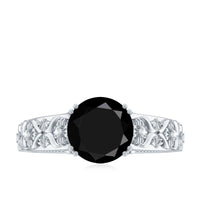 Nature Inspired Black Spinel Solitaire Engagement Ring with Diamond