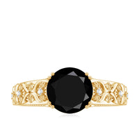 Nature Inspired Black Spinel Solitaire Engagement Ring with Diamond