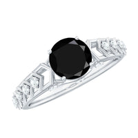 Art Deco black spinel solitaire engagement ring with diamond detail from Rosec Jewels, showcasing intricate design and elegant craftsmanship.