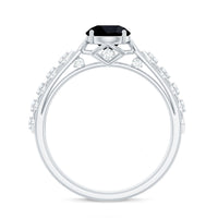 Art Deco black spinel solitaire engagement ring with diamond accent, featuring a sleek black gemstone setting by Rosec Jewels.