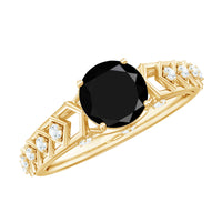Black spinel solitaire engagement ring with diamond accents in an Art Deco design by Rosec Jewels.
