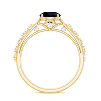 Black spinel solitaire engagement ring with diamond accents, featuring an Art Deco-inspired design, by Rosec Jewels.