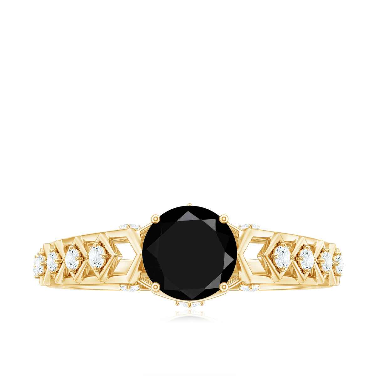 Black spinel solitaire engagement ring with diamond accent, featuring Art Deco-inspired design, by Rosec Jewels.