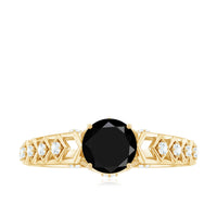 Black spinel solitaire engagement ring with diamond accent, featuring Art Deco-inspired design, by Rosec Jewels.