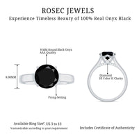 Genuine 2 Carat Black Onyx Engagement Ring with Surprise Diamond