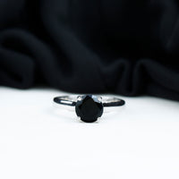 Genuine 2 Carat Black Onyx Engagement Ring with Surprise Diamond