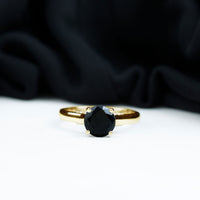 Genuine 2 Carat Black Onyx Engagement Ring with Surprise Diamond