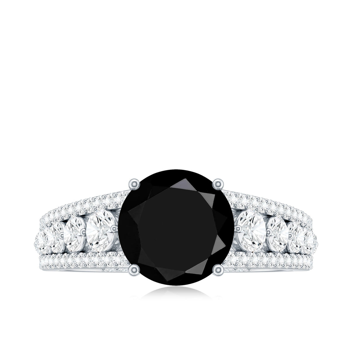 8mm Round Black Onyx Statement Engagement Ring with Moissanite Side Stones