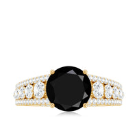 8mm Round Black Onyx Statement Engagement Ring with Moissanite Side Stones