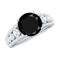 Real 2.5 Carat Black Spinel Engagement Ring with Moissanite Side Stones