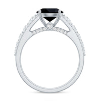 Real 2.5 Carat Black Spinel Engagement Ring with Moissanite Side Stones