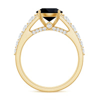 Real 2.5 Carat Black Spinel Engagement Ring with Moissanite Side Stones