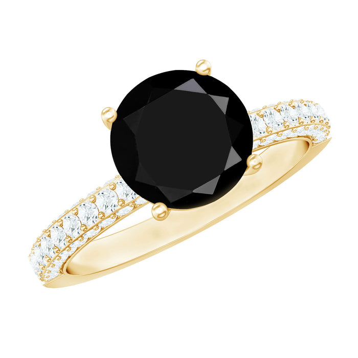 Two-carat black onyx solitaire engagement ring with moissanite accents from Rosec Jewels featuring a sleek silver band.