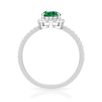 6x8mm Oval Cut Lab Created Emerald Halo Engagement Ring with Diamond