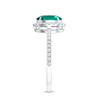 6x8mm Oval Cut Lab Created Emerald Halo Engagement Ring with Diamond