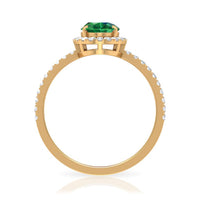 6x8mm Oval Cut Lab Created Emerald Halo Engagement Ring with Diamond