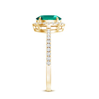 6x8mm Oval Cut Lab Created Emerald Halo Engagement Ring with Diamond