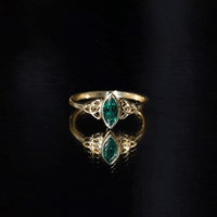 Certified 0.6 Carat Lab Grown Emerald Marquise Promise Ring with Celtic Knot