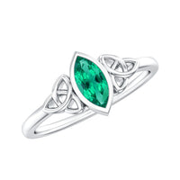 Certified 0.6 Carat Lab Grown Emerald Marquise Promise Ring with Celtic Knot