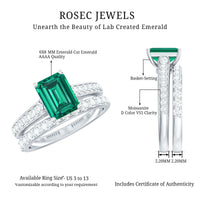 Lab Grown 1.6 Carat Emerald Cut Emerald Engagement Ring with Wedding Band