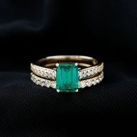Lab Grown 1.6 Carat Emerald Cut Emerald Engagement Ring with Wedding Band