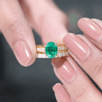 Certified 1.2 Carat Oval Lab Grown Emerald Wedding Bridal Ring Set of 2