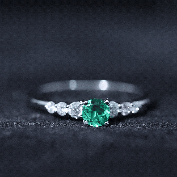 Round lab-grown emerald diamond promise ring by Rosec Jewels featuring a yellow band with a certificate of authenticity.
