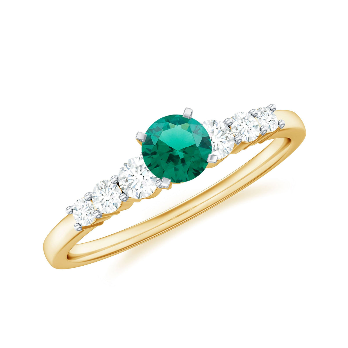 Round lab-grown emerald diamond promise ring from Rosec Jewels, featuring a sparkling stone and elegant band with certificate.