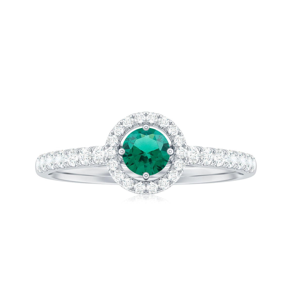 Certified lab-grown emerald diamond halo engagement ring from Rosec Jewels featuring a stunning central emerald and sparkling halo design.