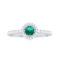 Certified lab-grown emerald diamond halo engagement ring from Rosec Jewels featuring a stunning central emerald and sparkling halo design.