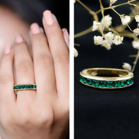 Princess Cut Lab Created Emerald Half Eternity Band