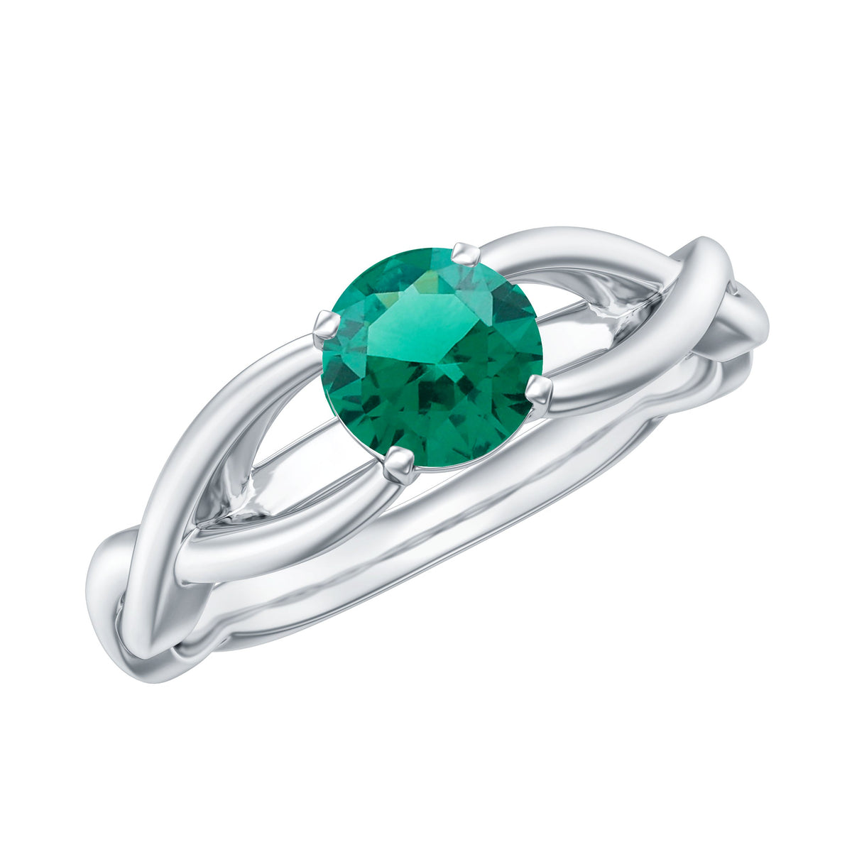 Rosec Jewels certified lab-grown emerald crossover ring with diamond accents, showcasing a sleek design and vibrant green gemstone.