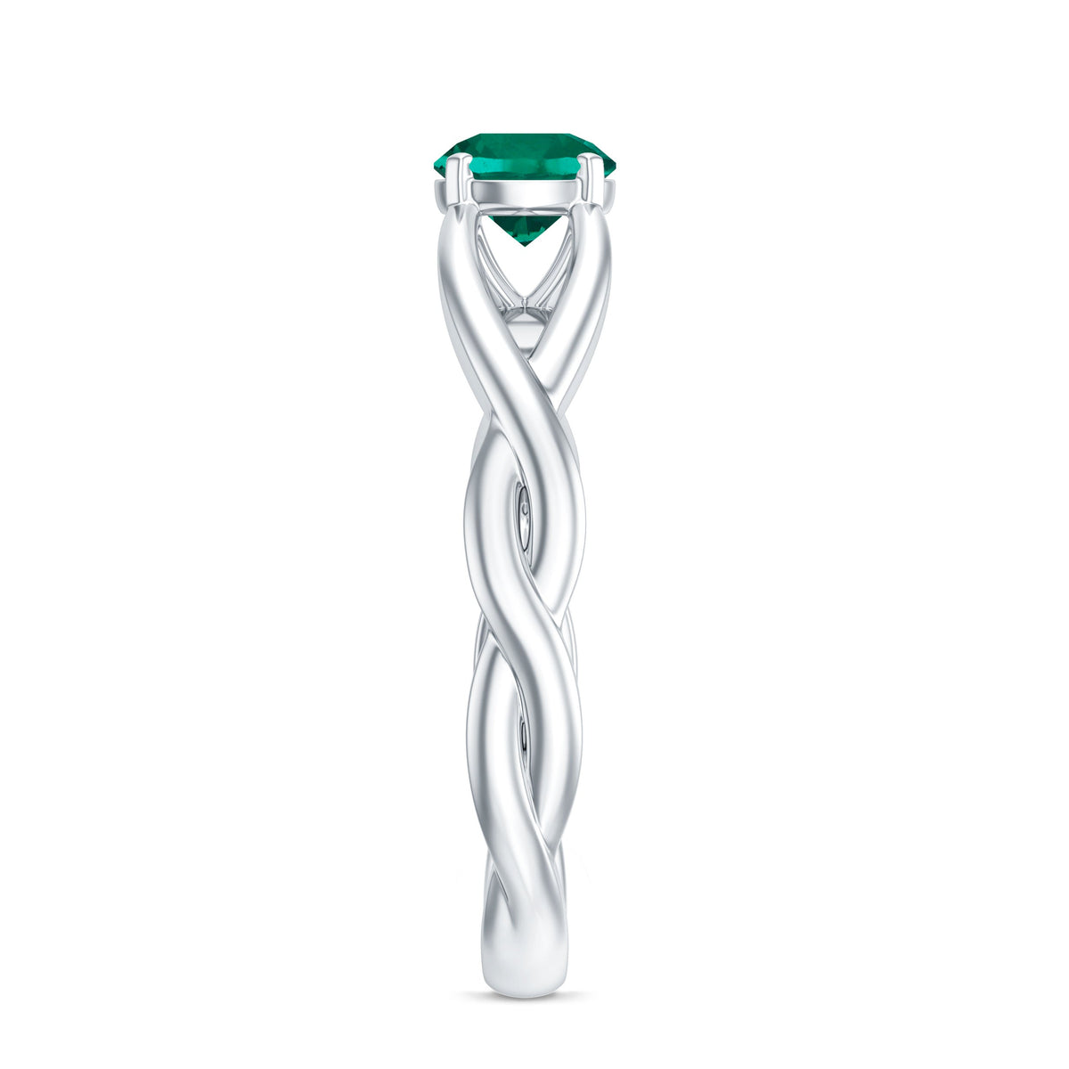 Lab-grown emerald crossover ring with diamond accents from Rosec Jewels, showcasing a green emerald and sparkling diamonds.