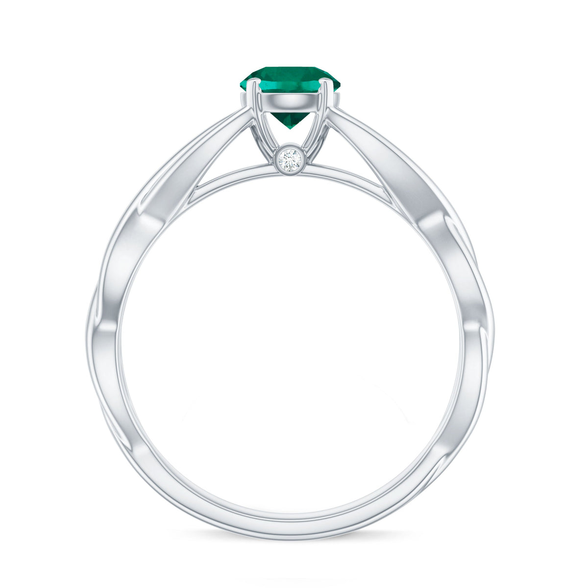 Certified lab-grown emerald crossover ring with diamonds, featuring a sleek design and rose gold finish, by Rosec Jewels.