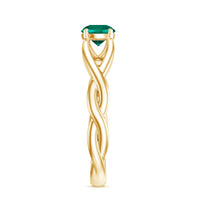 Certified lab-grown emerald crossover ring with diamond accents from Rosec Jewels, featuring a sleek gold band and intricate design.
