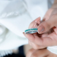 Certified Baguette Lab Grown Emerald Braided Wedding Band with Moissanite