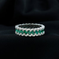 Certified Baguette Lab Grown Emerald Braided Wedding Band with Moissanite