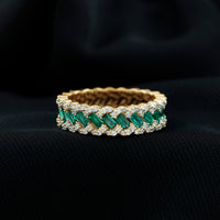 Certified Baguette Lab Grown Emerald Braided Wedding Band with Moissanite