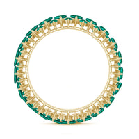 Certified lab-grown emerald eternity ring from Rosec Jewels featuring a continuous row of vibrant green emeralds on a sleek band.