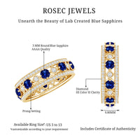 Lab-created blue sapphire and diamond full eternity band ring from Rosec Jewels, featuring a continuous row of sparkling gemstones.