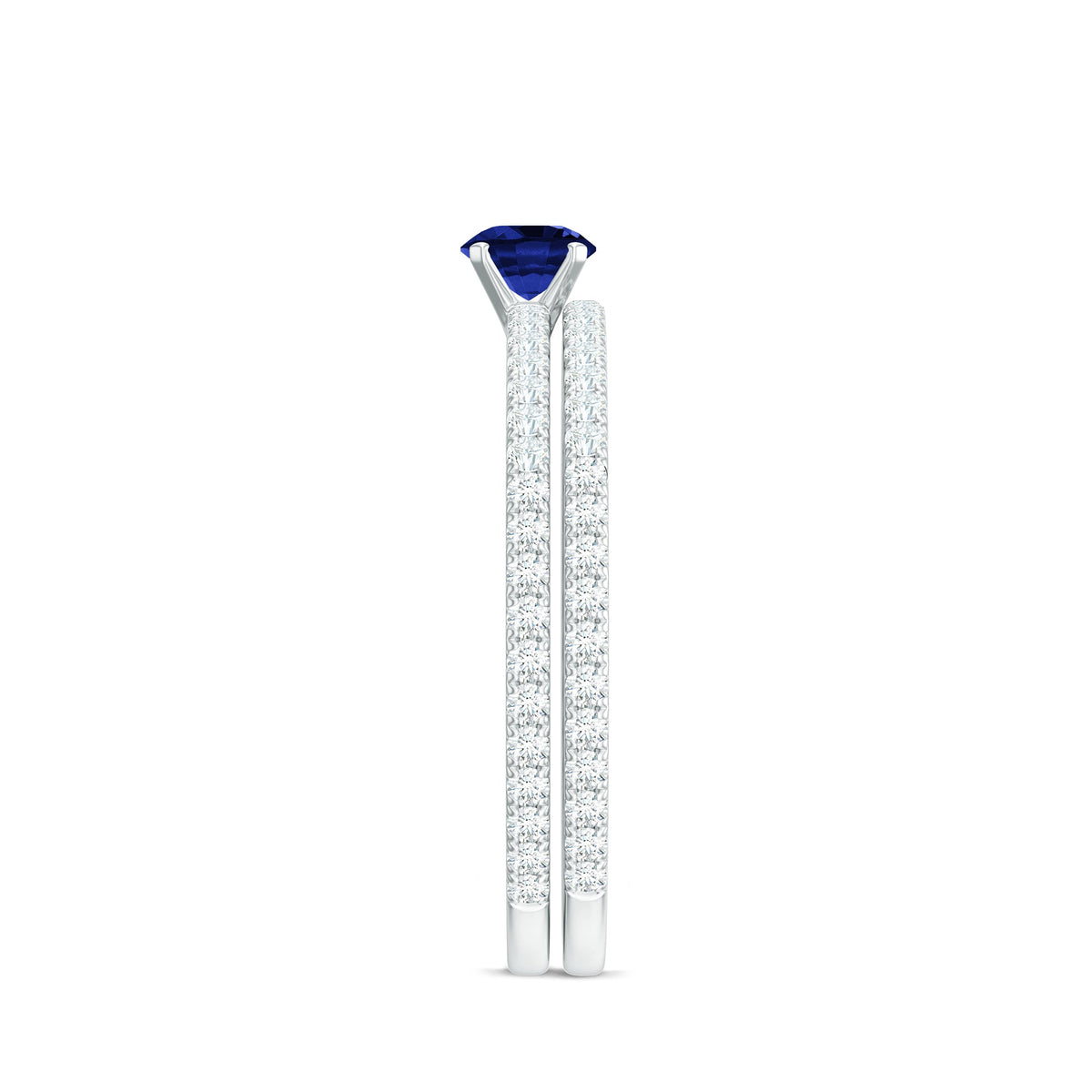 Certified 0.6 Carat Lab Grown Blue Sapphire Engagement Ring Set with Diamond