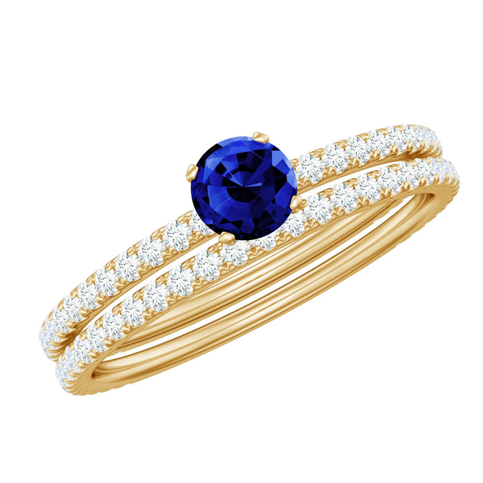 Certified 0.6 carat lab-grown blue sapphire engagement ring set with diamonds, featuring a Rosec Jewels ring with intricate detailing.