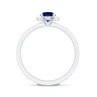 Certified 0.6 Carat Lab Grown Blue Sapphire Engagement Ring with Diamond Halo