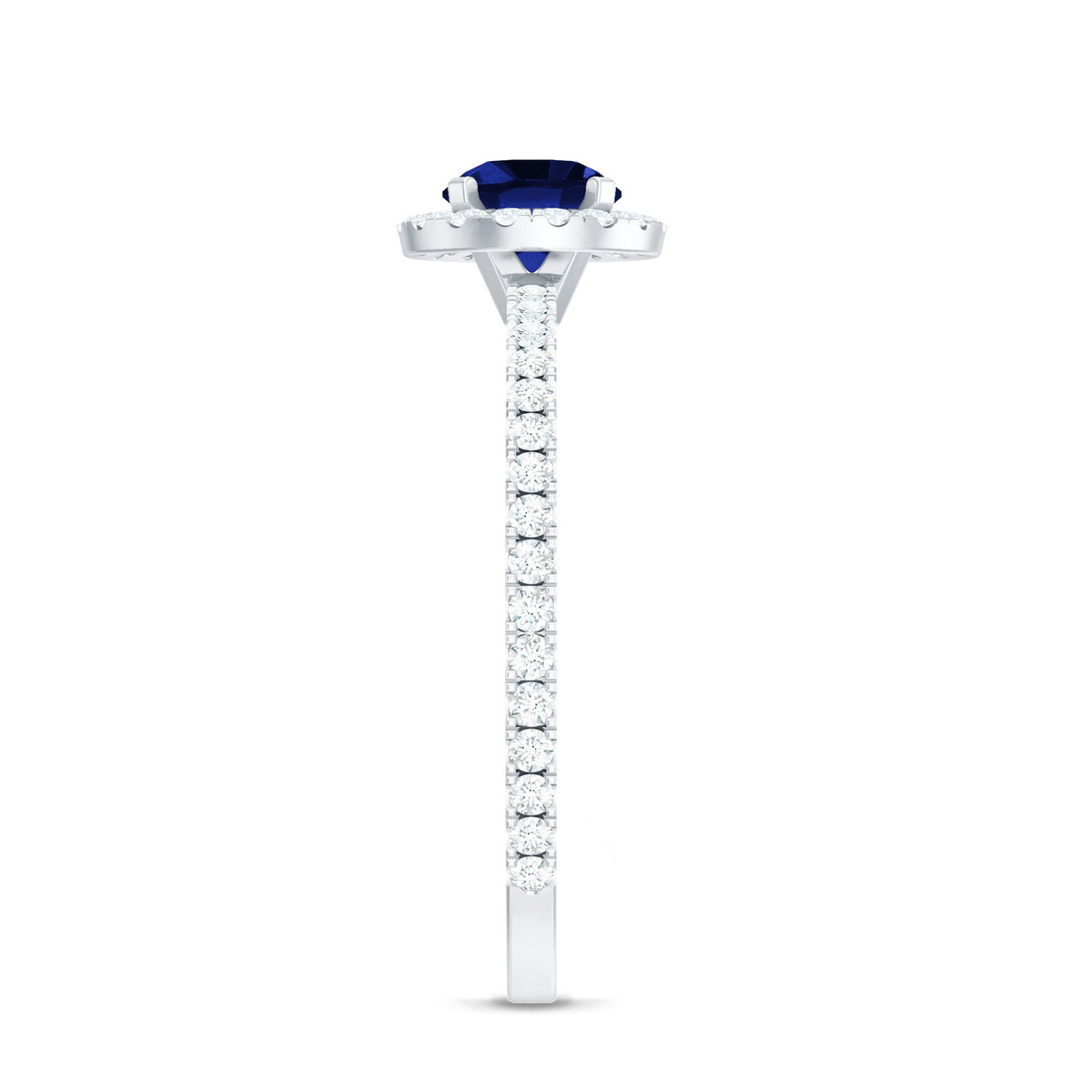 Certified 0.6 Carat Lab Grown Blue Sapphire Engagement Ring with Diamond Halo